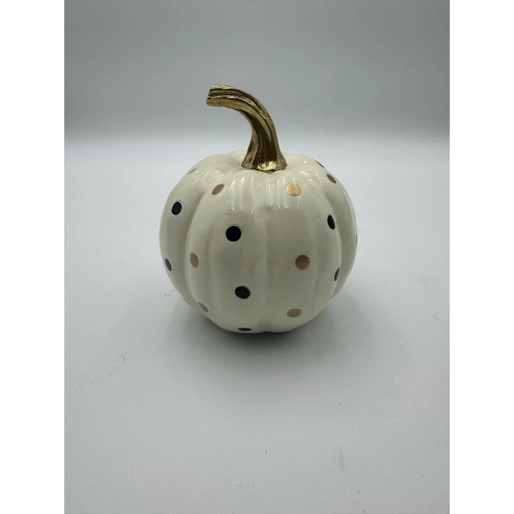 NEW MacKenzie-Childs Dotty Pumpkin Ivory Large Fall Harvest Decor NIB 35509-035